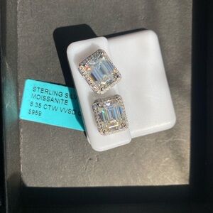 Emerald Cut Halo style Moissanite Earrings